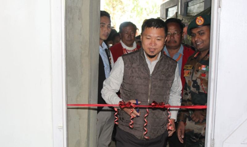 MLA T Yangseo Sangtam inaugurating mushroom development centre at Kiphire on March 15. (Morung Photo)